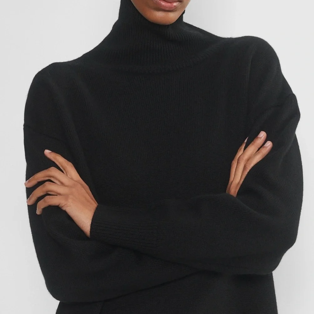 Aritzia Babaton 100% Merino Wool Black Turtleneck Sweater - Soft Rib Knit NWT - Picture 6 of 10